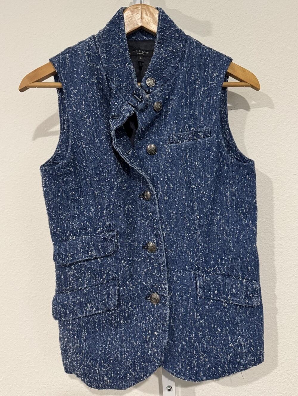 Rag & Bone Womens Slade Denim Tweed Ponte High Neck Suit Vest Top Sz 6